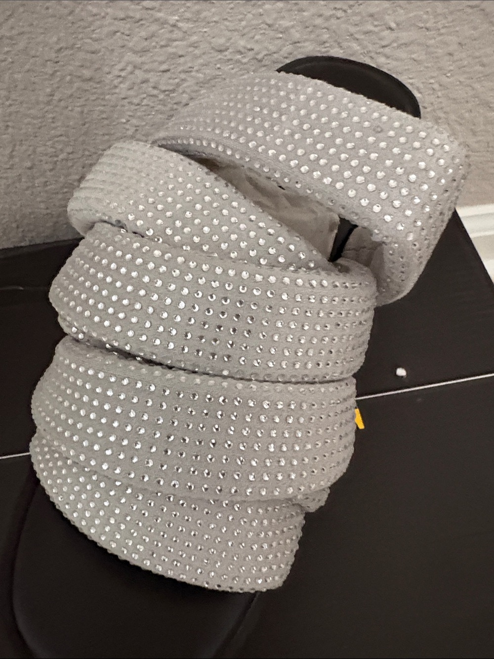 Silver Ruched Crystal Platform Slide Sandals - Picture 5 of 8